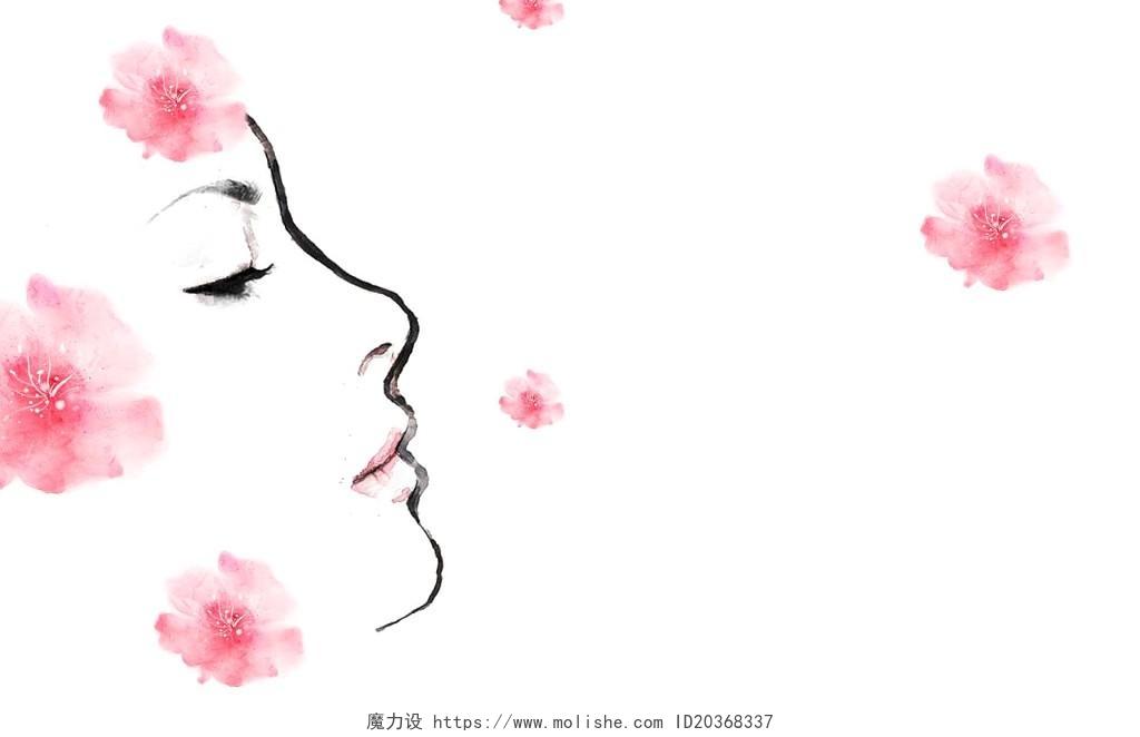透明名片粉色手绘美女背景素材